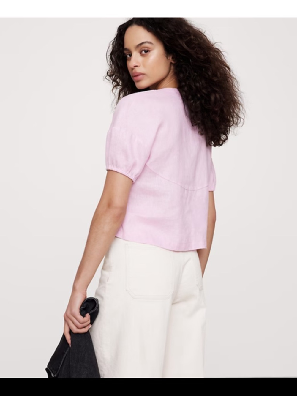 Banana Republic Linen Crop Top in Light Pink - Women's Short Sleeve Blouse  XL - Picture 3 of 6